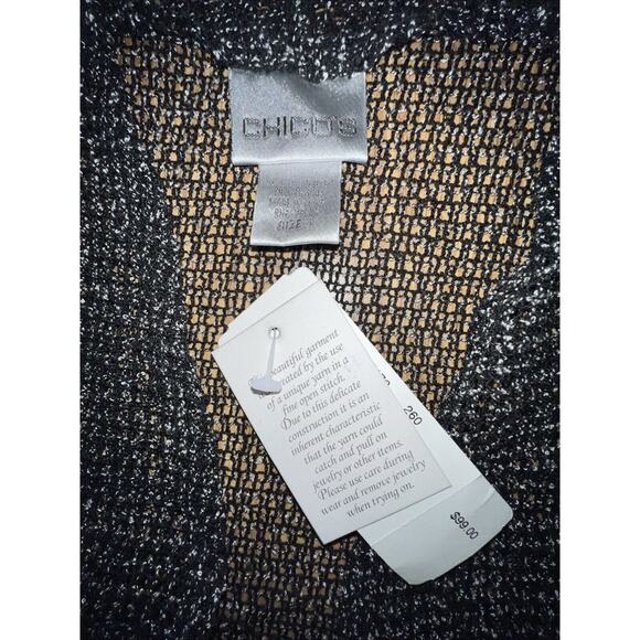 Chico's chicos Sz 1 Medium Black Open Front 3/4 Sleeve Lightweight Jacket Knit - Picture 8 of 9